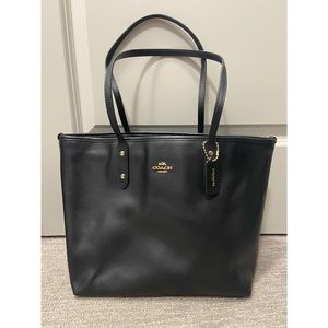 NWOT authentic black leather coach tote